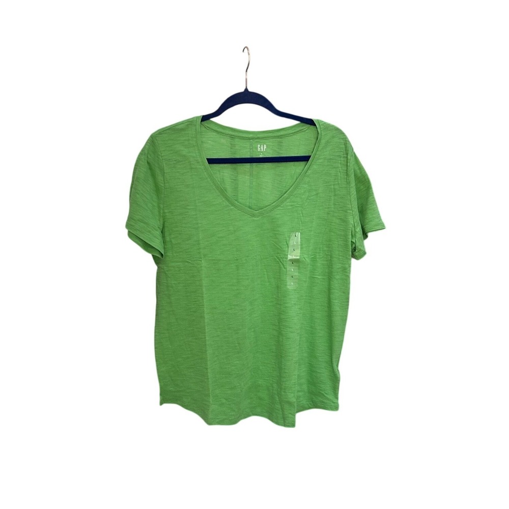 GAP Easy T Womens Large Green Slub Cotton V-Neck Short Sleeve T-Shirt NEW